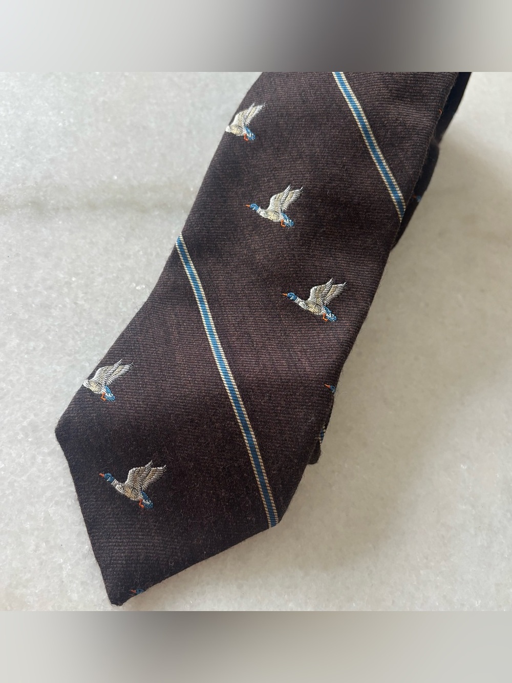 Carter Holmes Classic Brown Duck-Embroidered Men's Tie necktie wool silk